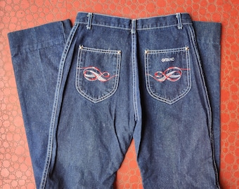 Vintage 80s Gitano Jeans Womens 2 26 Waist High Rise Waisted Mom Dark Wash Embroidered Straight USA