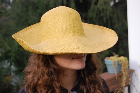 Floppy Yellow Straw Sun Hat - Women's Floppy Straw