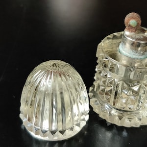 Vintage Crystal Glass Tobacco Cigarette Lighter with Lid Bullet Shaped Cut Glass Antique Not Working 2 3/4" x 1 1/2"