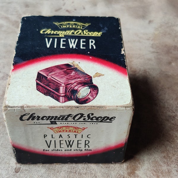 Vintage 1945 Imperial Plastic Viewer Chromat-O-Scope Original Box Gift January 1945 Patent # For Slides and Strip Film Photo Photography