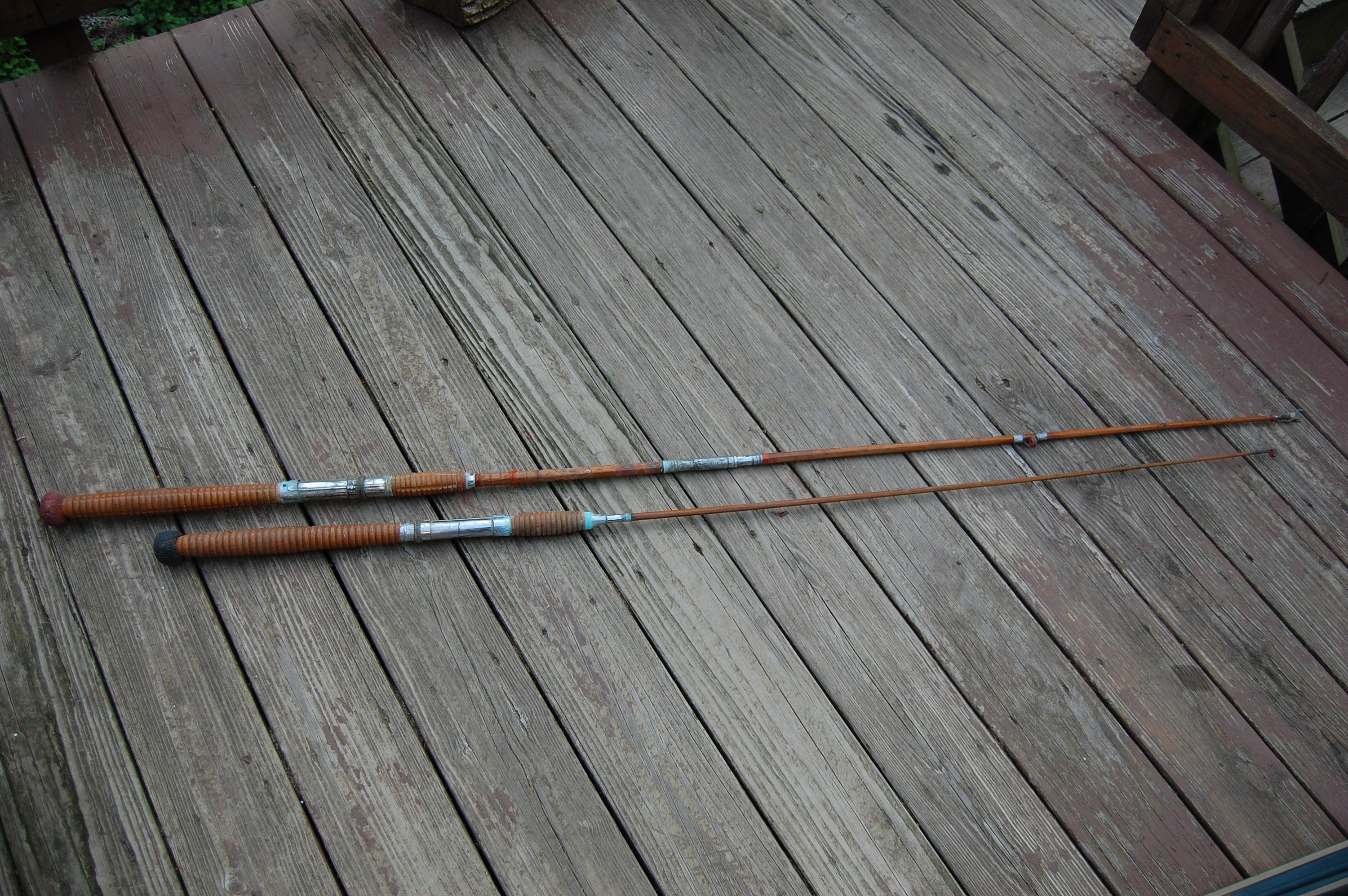 Antique Turned Wood Fishing Rods Poles 2 Vintage Boat Fishing Rods
