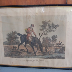Carle Vernet Equestrian Fox Hunting Hounds Tally Ho Le Retour Du Chasseur Debucourt Color Lithograph 19 3/4&quot; x 14 3/4&quot; English Foxhounds