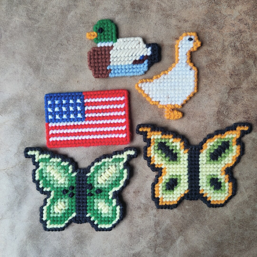 Vintage Yarn Needlepoint Plastic Canvas Refrigerator Magnets Lot of 5 ...