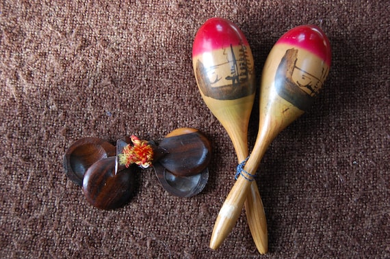 Mexico Wood Maracas and Castanets Percussion Spanish Folk