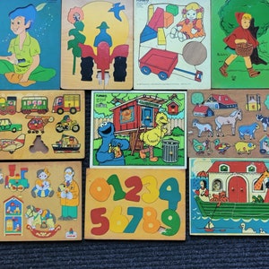 Vintage Wood Tray Puzzle Lot All Missing Pieces or Damaged 10 70s 80s 90s Playskool Red Riding Hood Farm Transportation Noahs Ark