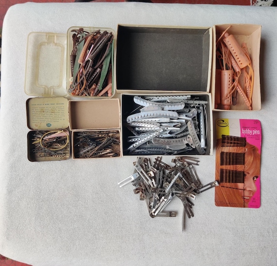 Vintage 40s Hair Accessories Large Lot Goody Tip Top Pin Curls Metal Plastic Rubber As Is