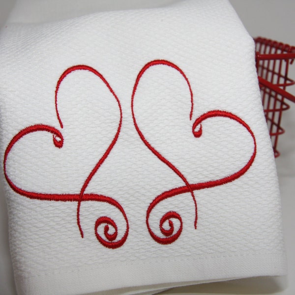 Embroidered kitchen towel / Valentine / Hearts