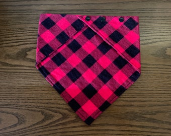 Buffalo Check Dog Bandana: Red & Black Plaid Flannel, Snaps