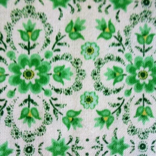 Fabric, Cotton, Green on White, Flower within a Flower, Black Accents, 1 YARD, St Patricks Day, Irish, Wallpaper-Like, Medium Wt, 44" Wide