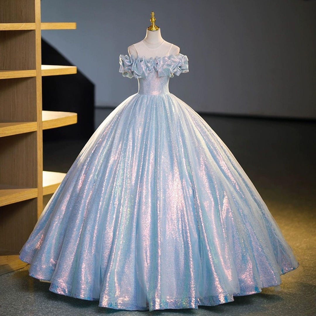 Elegant Fairy Tale Blue Prom Ball Gown – Sparkling Tulle Princess Dress - 25314