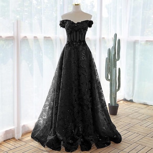 Black Lace Off Shoulder Prom Dress,Birthday Graduation Bridesmaid Event Evening Party Dress,Cocktail Dress,Elegant Party Dress,Prom Dress