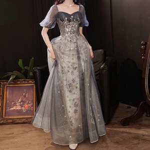 Grey Blue Tulle Prom Dress,Formal Evening Dress,Birthday Graduation Bridesmaid Dress,Cocktail Dress,Elegant Party Dress,Party Dress,Dress
