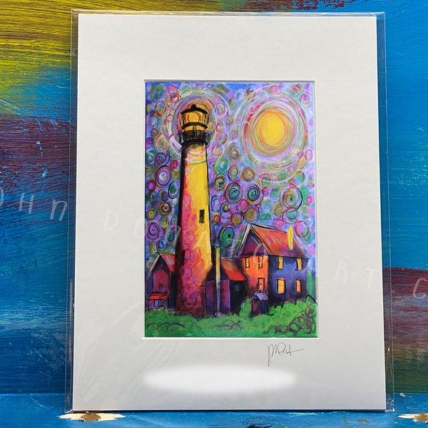 Fenwick Island Lighthouse Art Print, 8' x 10" reproduction ( of original by John Donato ), matted and ready to frame