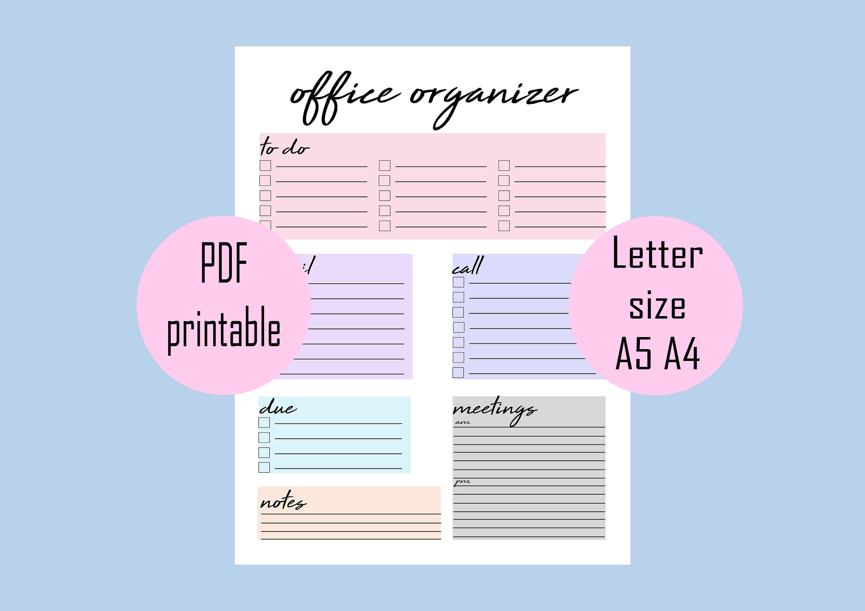Office organizer planner printable digital print office Etsy