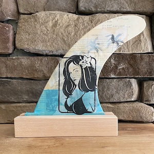 Wahine Nani - Hawaii, Surfing, Tiki, Surfer, Surf Art, Waikiki, Beach Decor, Fin Art, Costal Decor - Surfboard Fin Collage HI (8inch)