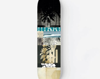 Planche à roulettes, « HI Moonlight », reproduction originale de collage de surf, Hawaï, surf, Tiki, surf, art de surf
