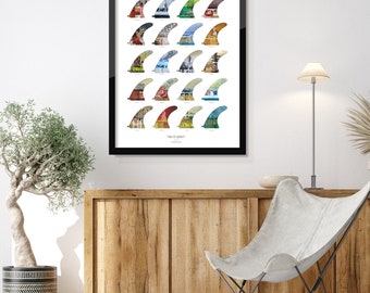 Impression 18 x 24, affiche de la collection Fin, planche de surf Fin Art, impression jet d'encre, art du surf, « nageoires d'Hawaï »