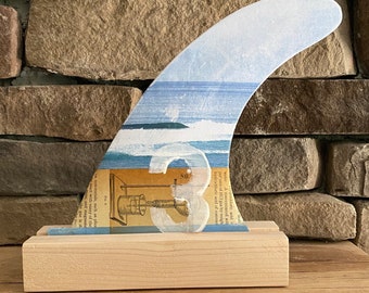 Collage d'ailerons de planche de surf art n° 3 (8 pouces) rive nord, Tiki, pipeline, baie de Waimea, surf, art du surf, décoration de plage, Maui, Hawaï