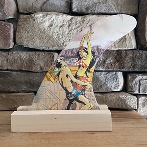 Diamond Head Dance - Hawaii, Tiki, Maui, Surfing, Surfer, Surf Art, Waikiki, Beach Decor, Costal Decor - Surfboard Fin Collage HI (8inch)