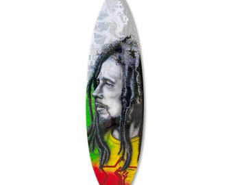 Planche de surf Bob Marley personnalisée, reggae, rasta, surf, art du surf, portrait, tuf gong, déco de plage, Hawaï