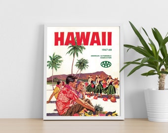 Art de la couverture du guide de voyage AAA pour Hawaï de 1967, impression giclée