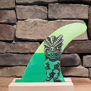 Tiki - Green Surf Art Surfboard Fin Collage (8inch)