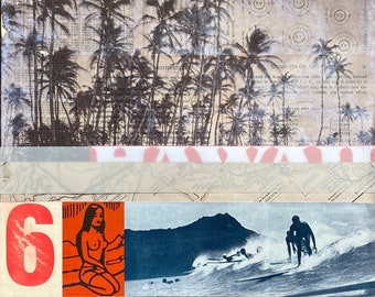 Art du surf, impression jet d'encre hawaïenne, vagues, océan, surf, collage « Session No. 6 »