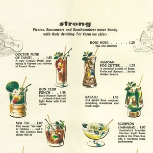 11x17 Print, 1956 Trader Vic’s Cocktail Menu, Tiki Menu, Hawai&#39;i