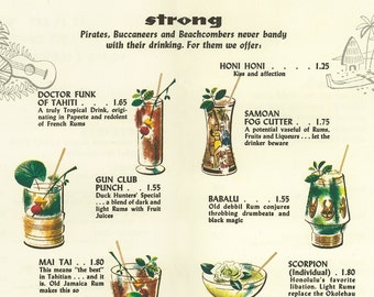 11x17 Print, 1956 Trader Vic's Cocktail Menu, Tiki Menu