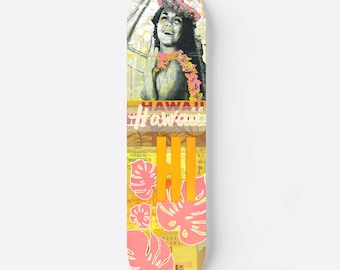 Planche à roulettes, « HI Hula », reproduction originale de collage de surf, Hawaï, surf, Tiki, surf, art de surf