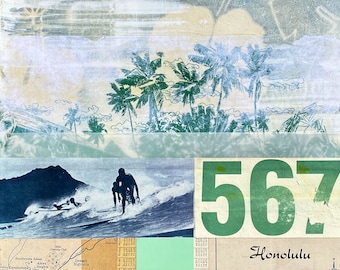 Surf, impression jet d'encre hawaïenne, art du surf, océan, vagues, collage « Slide No.567 »