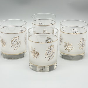 Libbey Home Trends 22 Karat Frosted Gold Leaf Outline Beverage or Rocks Glasses