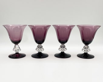 Bryce Glass Tulip Shape Aquarius Pattern Amethyst/Purple/Plum Color Wine Glasses