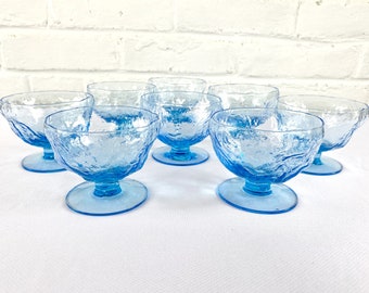 Morgantown Glass Guild Crinkle Pattern Sherbets or Dessert Dishes in Gloria Blue