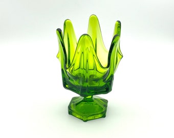 Viking Glass EPIC Ribbed Column Six Sided Green Vase