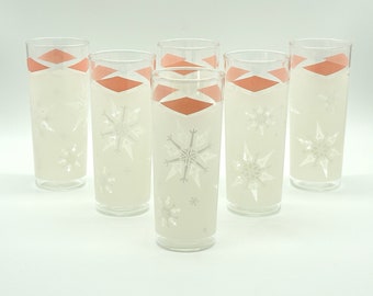 Anchor Hocking Frosted Snowflake Tumblers with Pink Diamonds