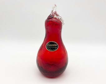 Kanawha Crackle Glass Red Pear with Original Label