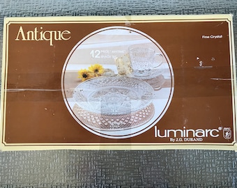 J G Durand Luminarc Antique Pattern Twelve Piece Snack Set in the Original Box