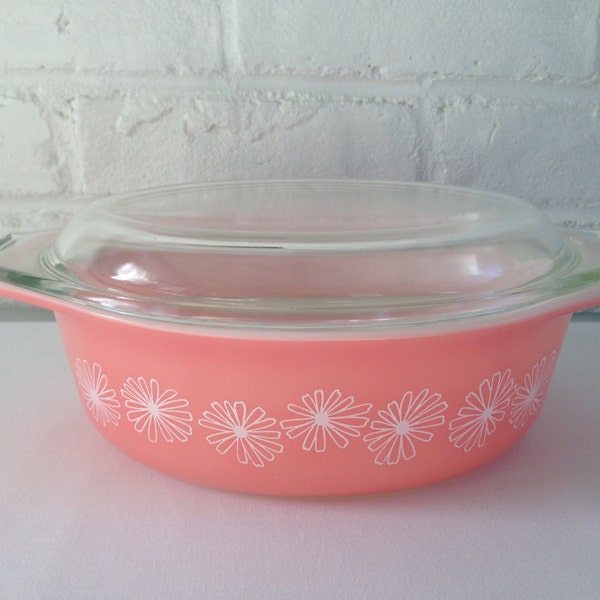 Pyrex Pink Baking Dish with White Daisies