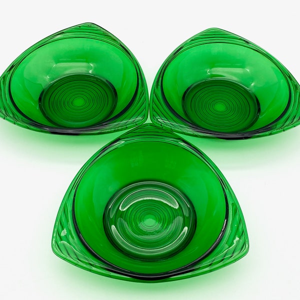 Anchor Hocking Forest Green Triangular Bon Bon or Candy Dishes