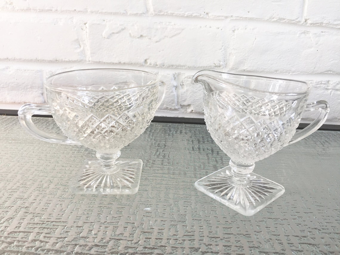 Hocking Glass Company Miss America Crystal Creamer and Sugar Etsy