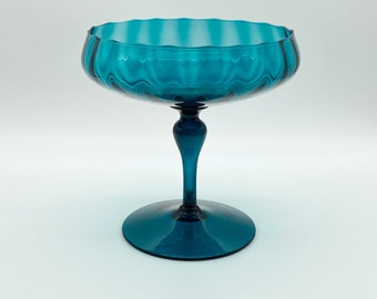Italian Empoli Decorative Optic Glass Turquoise Compote