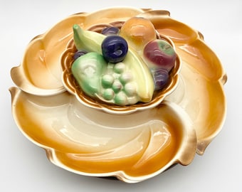 Lane & Co. Van Nuys, CA Mid Century Ceramic Basket of Fruit Lazy Susan