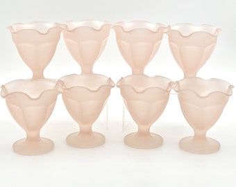 Indiana Glass Frosted Fountainware Satinized Pink Sundae/Dessert/Ice Cream Glasses