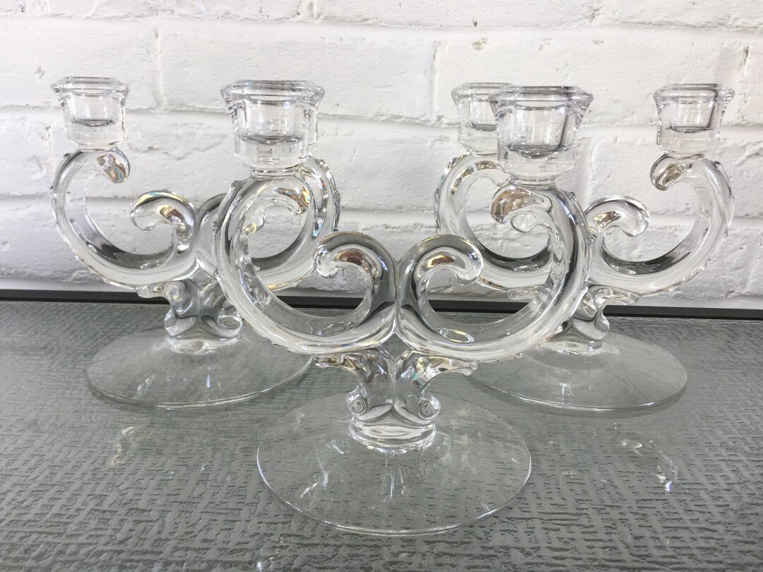 Fostoria Glass Century Pattern Double Candlestick Holders Etsy
