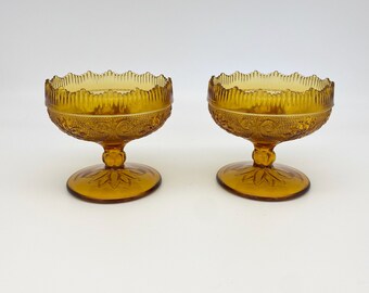 Indiana Glass Company Early American Amber Sandwich Pattern Candle Holders Made for Tiara Exclusives Home Products