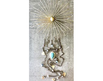 Leland Blue Stone Wall Hanging: Gemstone and Brass Celestial Wall Decor, 38 Inch