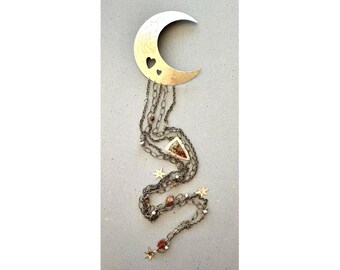Laguna Lace Agate Wall Hanging: Gemstone and Brass Celestial Wall Decor, 37 Inch