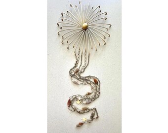 Chalcedony Wall Hanging: Gemstone and Brass Celestial Wall Decor, 42 Inch