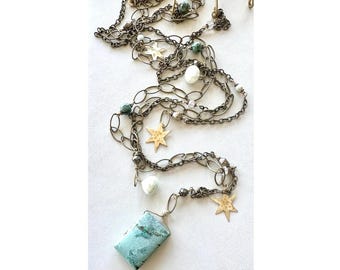 Turquoise Wall Hanging: Gemstone and Brass Celestial Wall Decor, 40 Inch